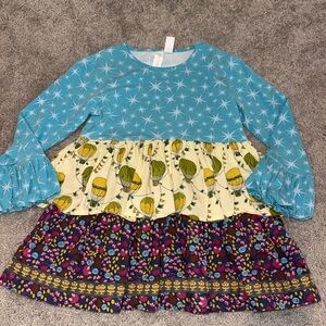 Matilda Jane Girls Size 12 Long Sleeve Tiered Shirt Hot Air Balloon Star Print